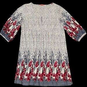 Simply Aster Red Floral 3/4 Sleeve Front Chest Slit Dress Size‎ 2X Stretchy #157